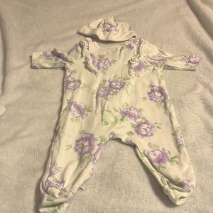 Purple floral sleeper with hat size 3M